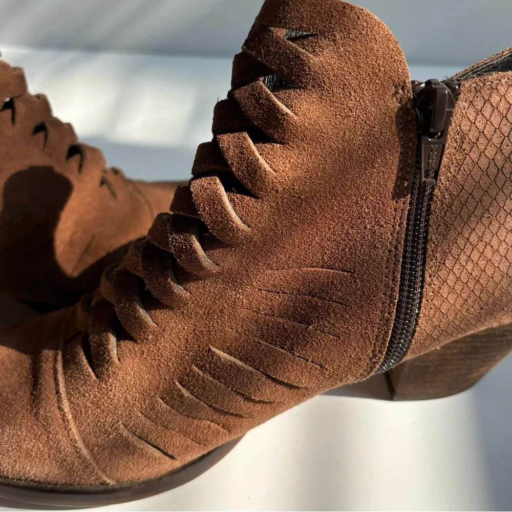 Free People Loveland Brown Mocha‎ Suede Cutout Braided Festival Ankle Boot 9.5